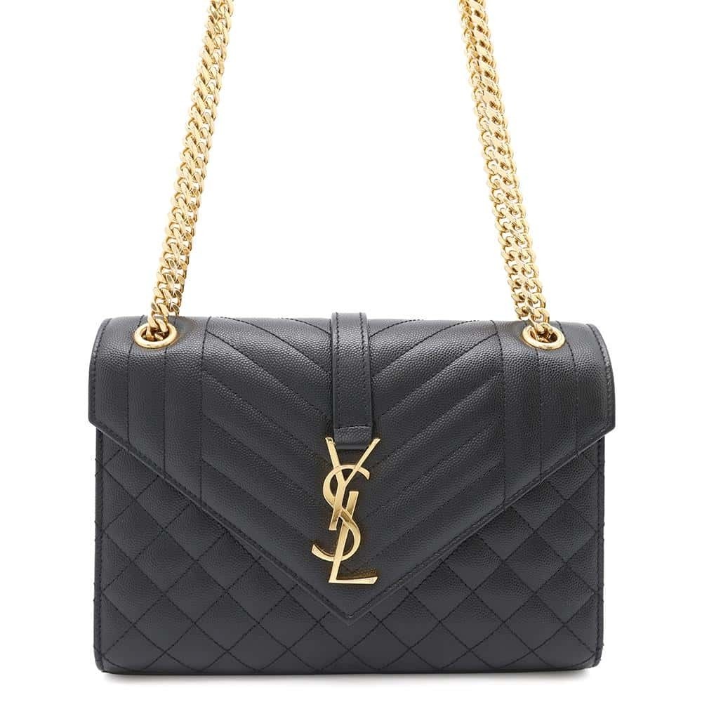 Saint Laurent Paris Chain Shoulder Bag Envelope Calf Leather Black